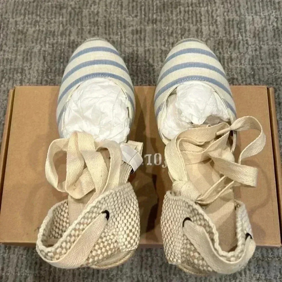 Soludos Classic Striped Wedge Lace Up Espadrille Size 9 - Picture 6 of 8